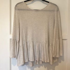 Oatmeal Striped Peplum Blouse